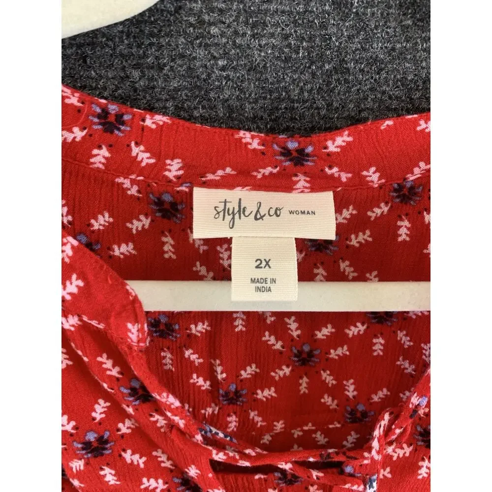 Style & Co. Top Shirt Blouse Sleeveless Boho Rayon Red Blue Size 2X